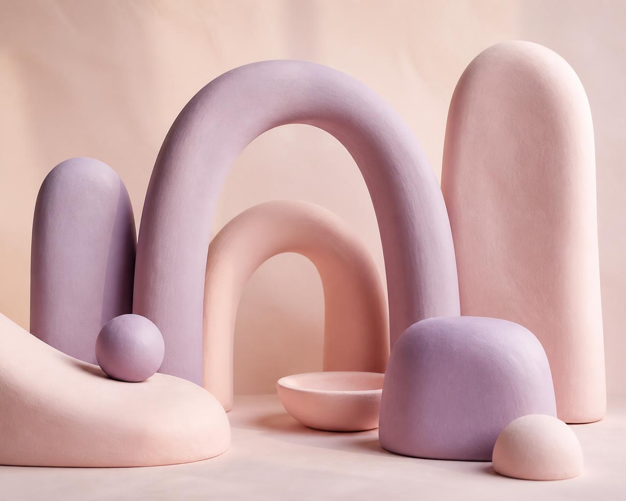 Soft sculptural arches in lavender and pale pink